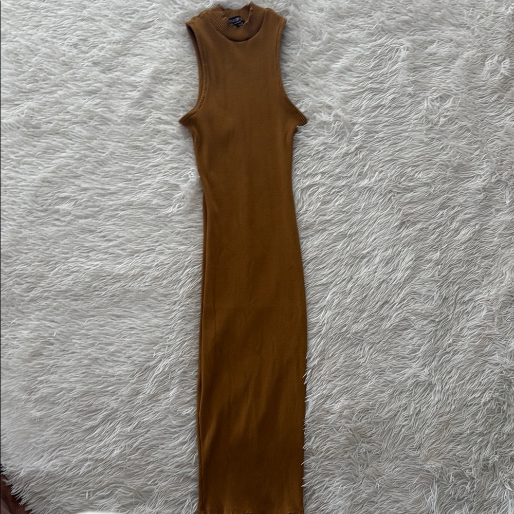 Fashion Nova Brown Ribbed Bodycon Maxi Dress